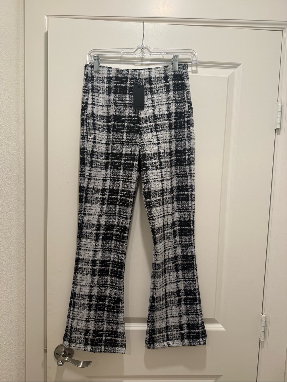 Black & White Plaid Knit Flare Pants